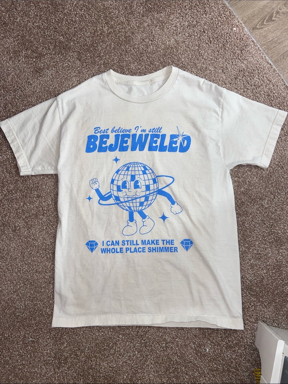 Taylor Swift Bejeweled Graphic Tee in Cream with Blue Print